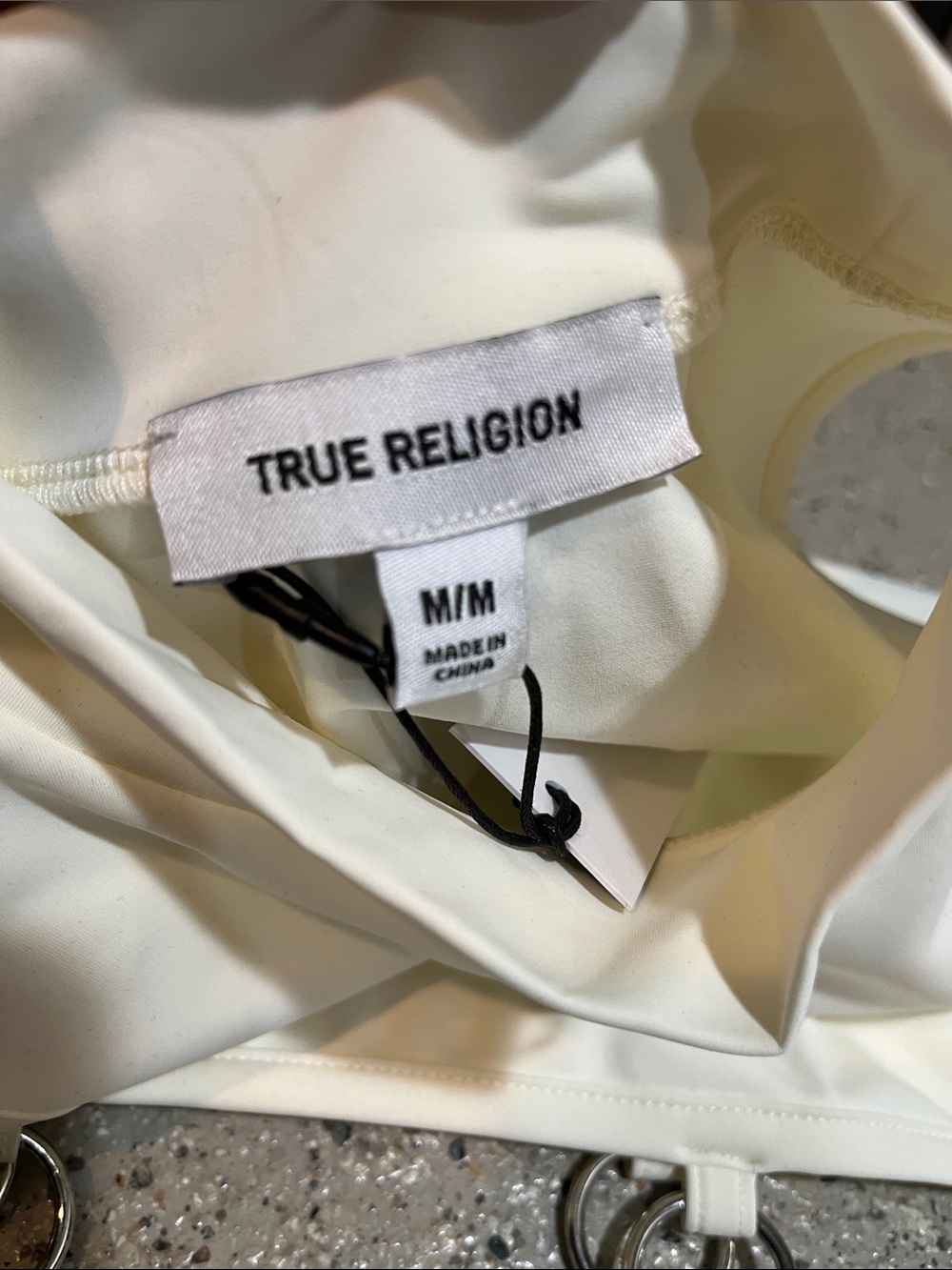 TRUE RELIGION CUT OUT O-RING BODYSUIT CREAM WHITE SIZE MEDIUM NEW WITH TAGS - Picture 8 of 15